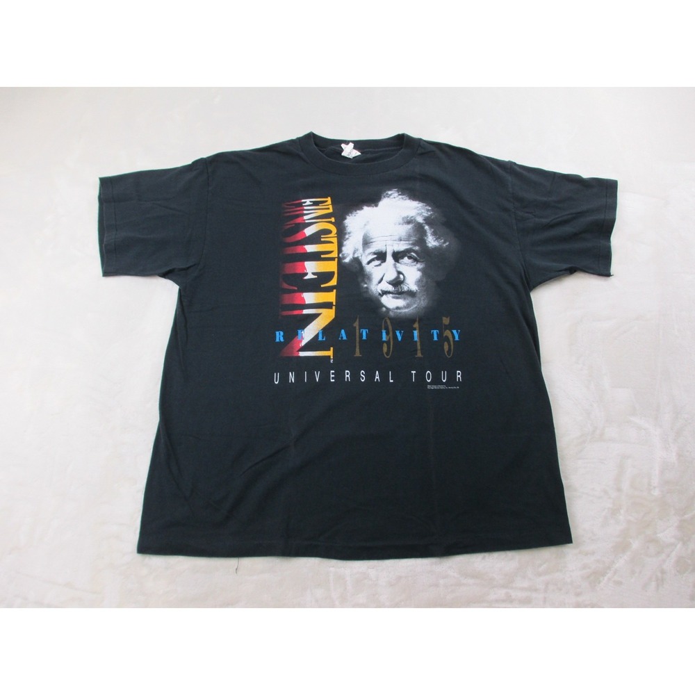 VINTAGE Albert Einstein Shirt Mens 2XL XXL Black Relativity Universal Tour 90s*